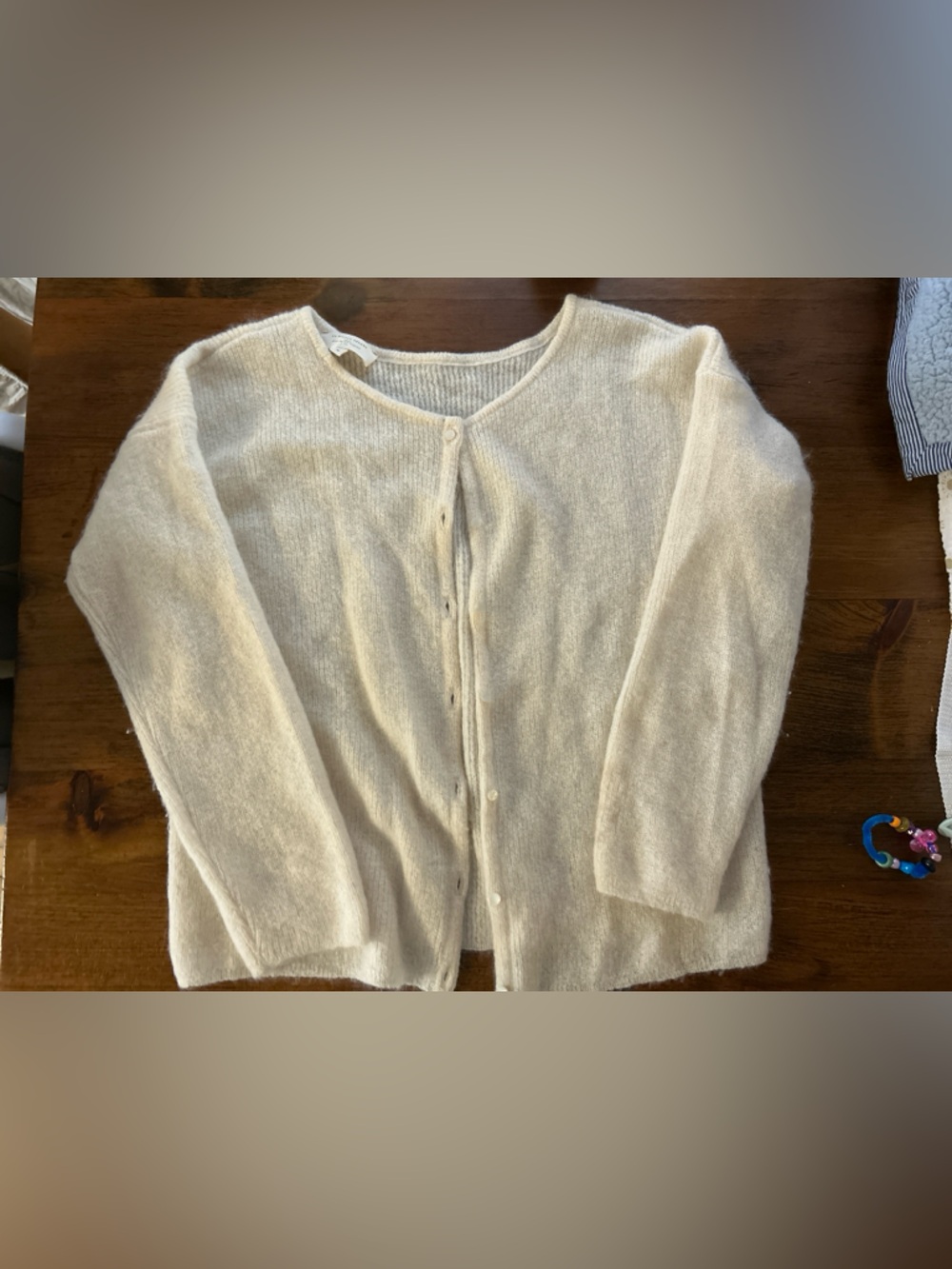 Sezane Cream Button-Front Fuzzy Cardigan